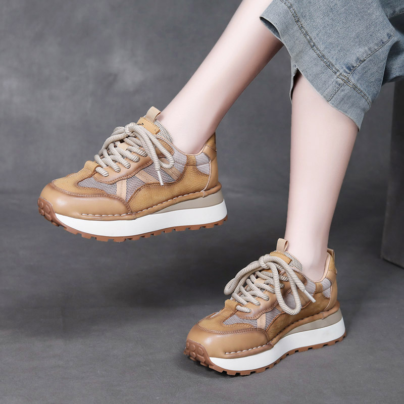 DreamSole Yellow leather casual sports style lace up non-slip women's shoes