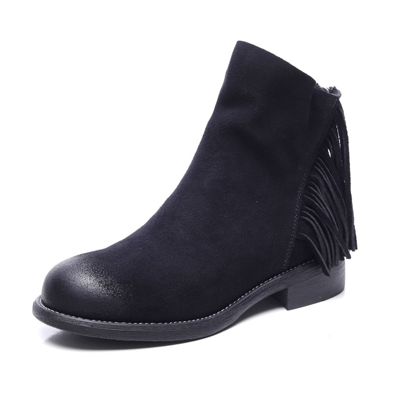 DreamSole Fashion Silk leather Women's Boots with Tassel Short Boots Black