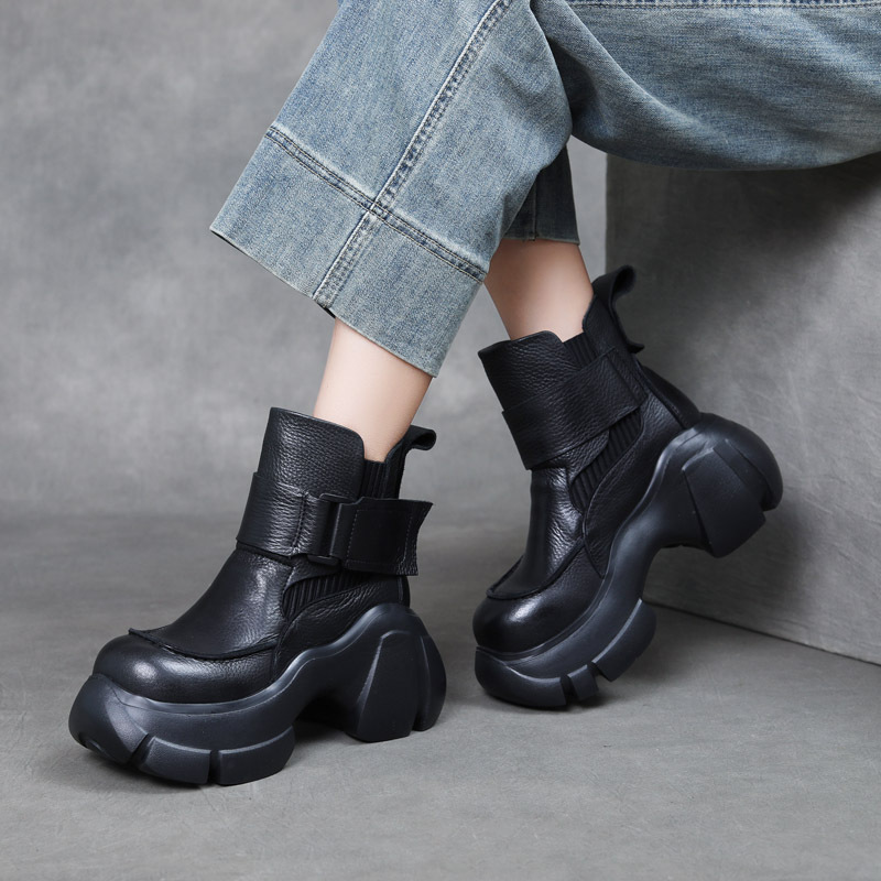 DreamSole Thick Soled Suede Leather Vintage Martin Boots Black