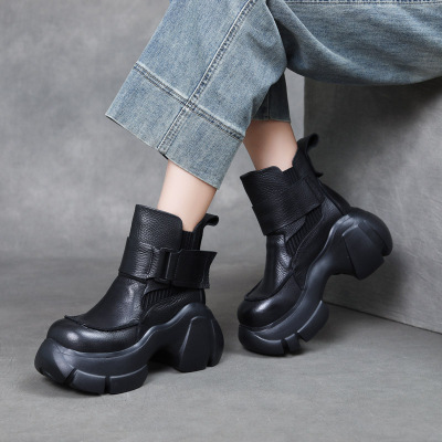 DreamSole Thick Soled Suede Leather Vintage Martin Boots Black 02