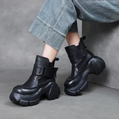 DreamSole Thick Soled Suede Leather Vintage Martin Boots Black 02