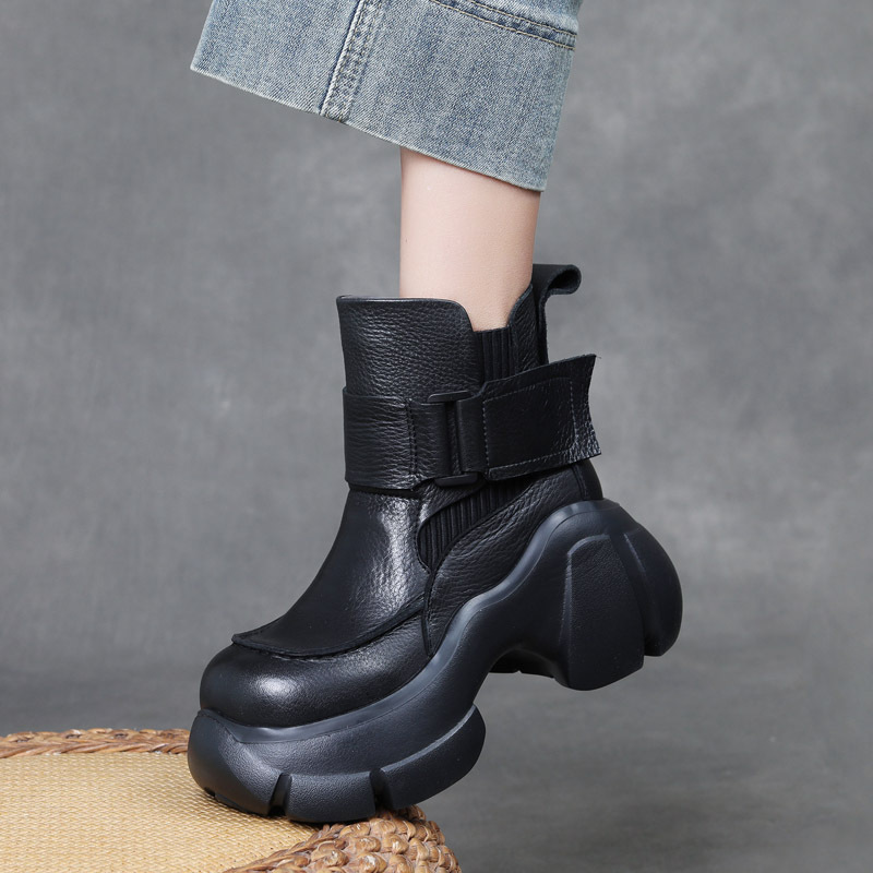 DreamSole Thick Soled Suede Leather Vintage Martin Boots Black