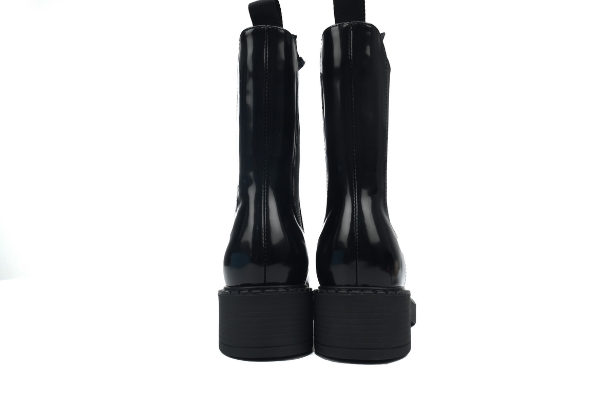 Prada Monolith patent leather booties black