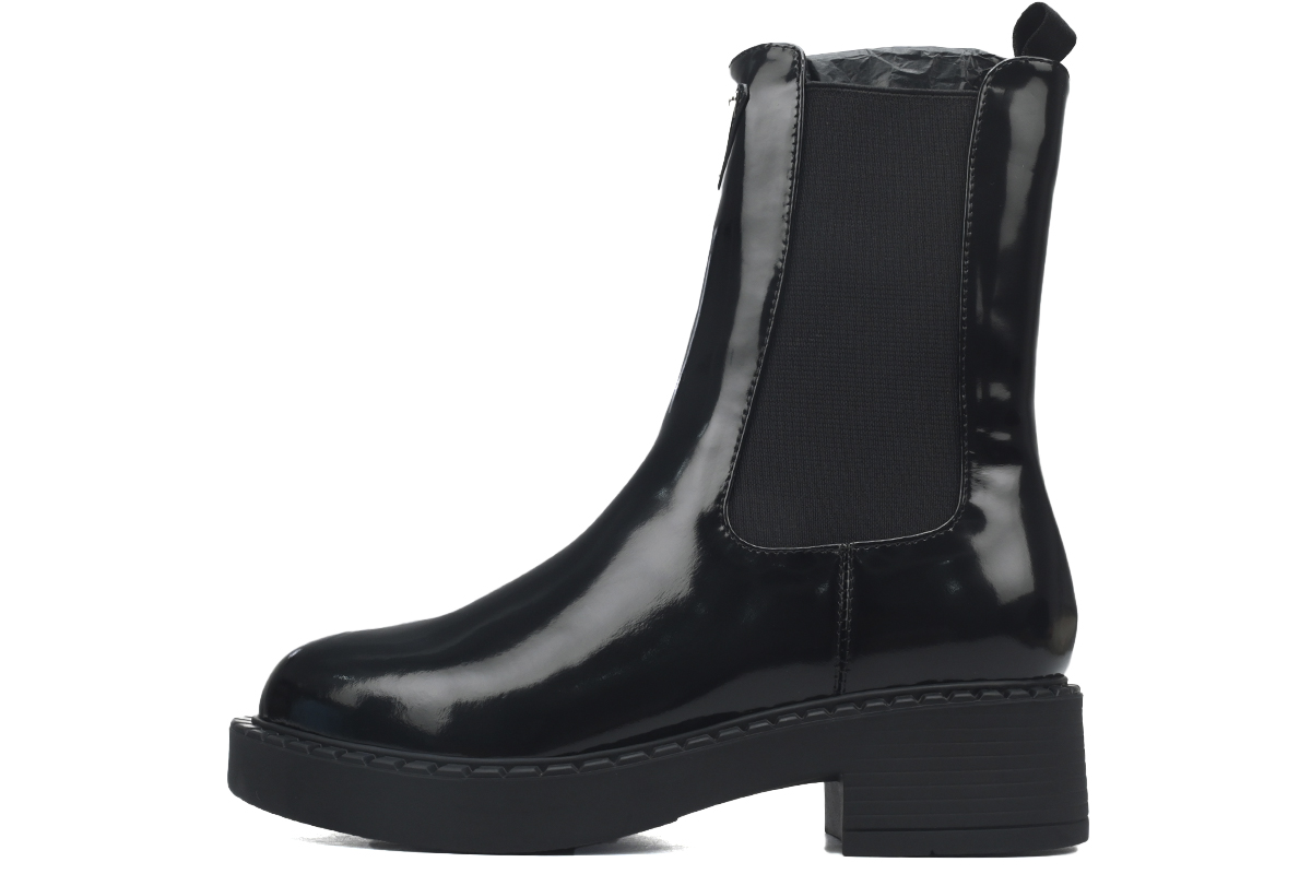 Prada Monolith patent leather booties black