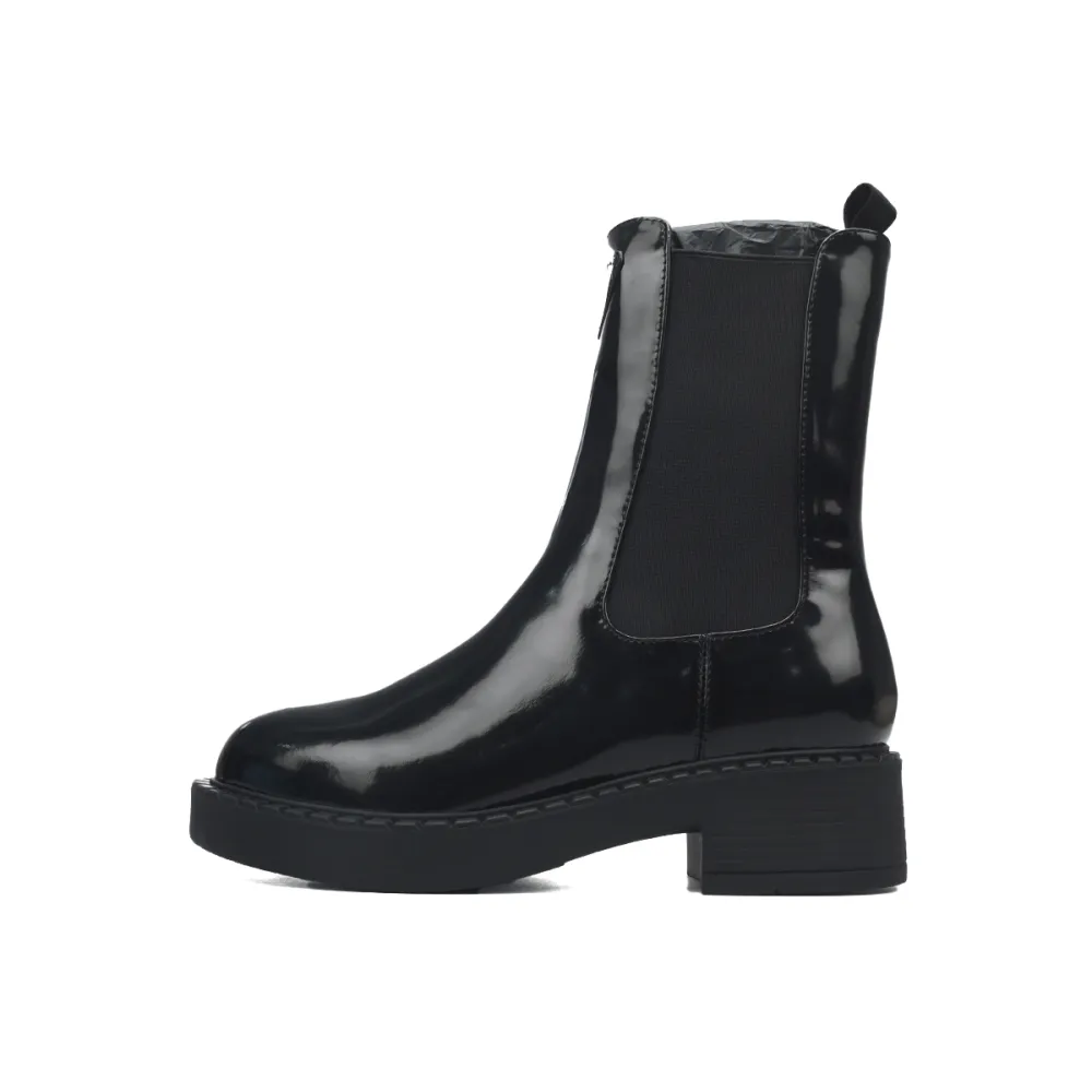 Prada Monolith patent leather booties black
