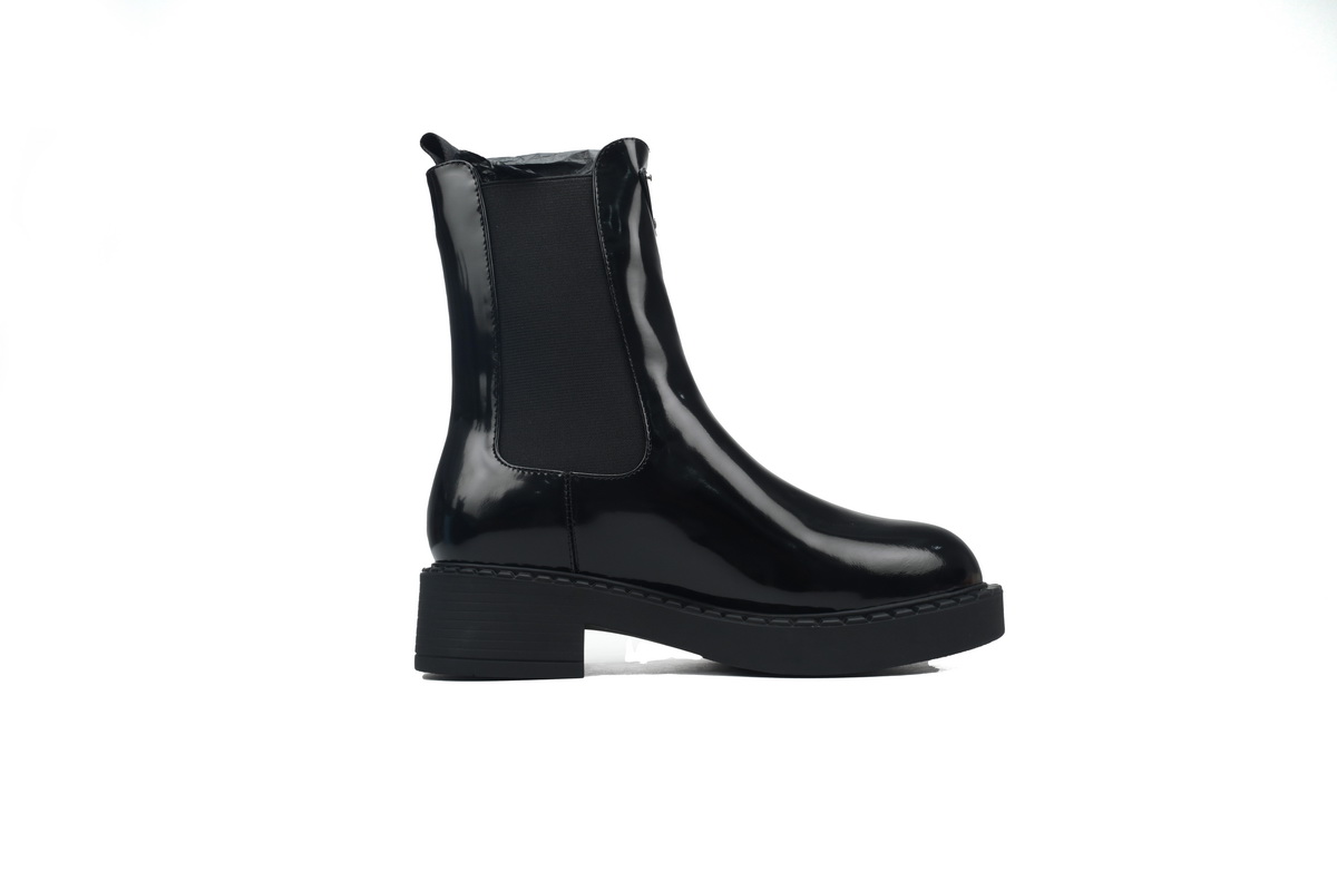 Prada Monolith patent leather booties black