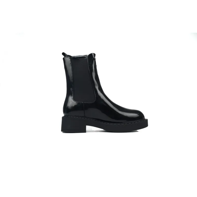 Prada Monolith patent leather booties black