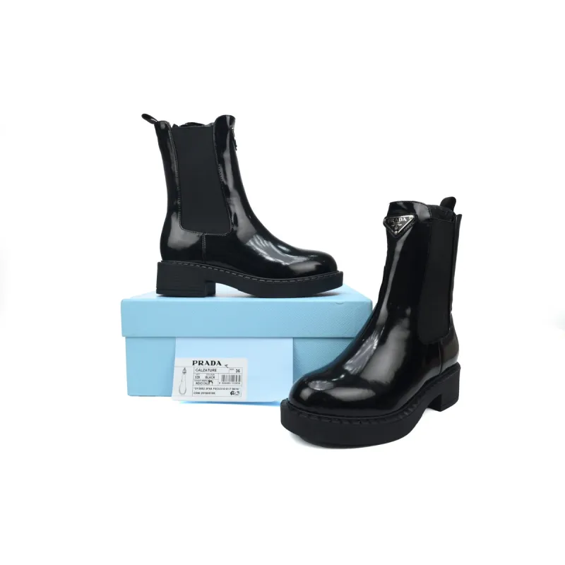 Prada Monolith patent leather booties black