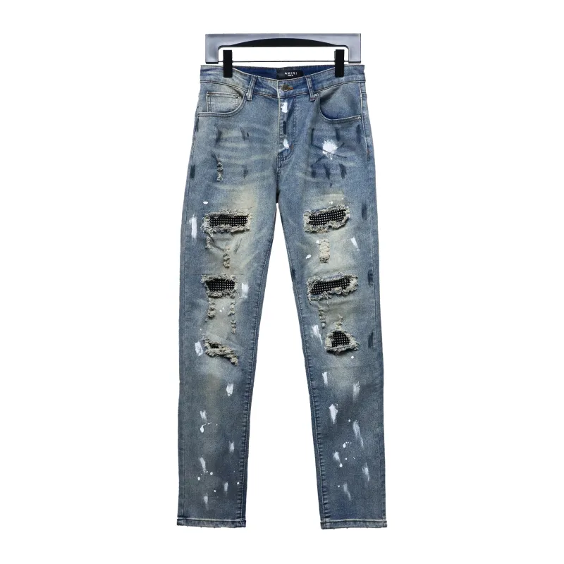 AMIRI Jeans ink-splashed rhinestone