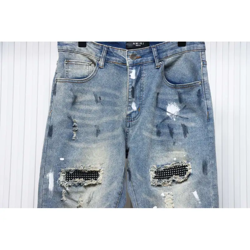 AMIRI Jeans ink-splashed rhinestone