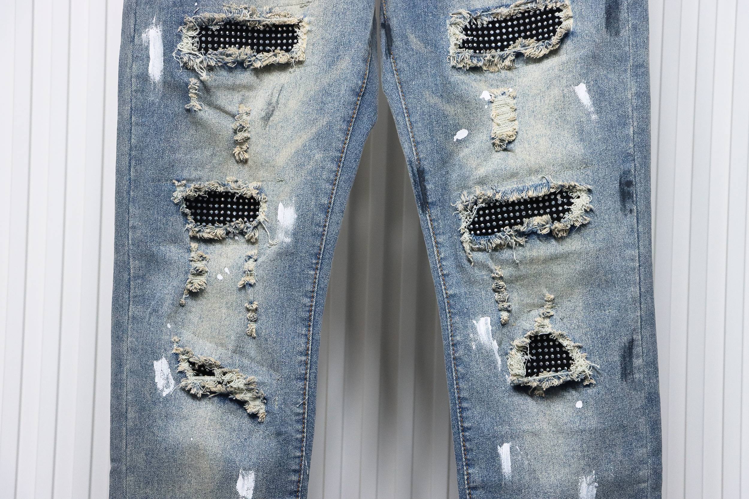 AMIRI Jeans ink-splashed rhinestone