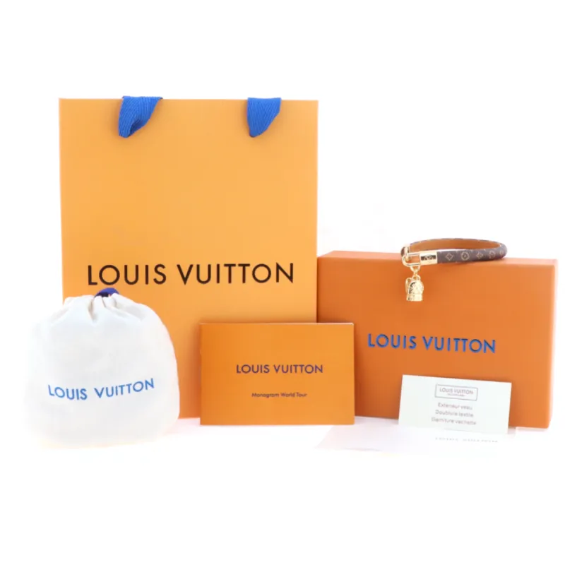 LV monogram small backpack with pendant and leather bracelet