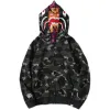  BAPE Shark Head Tiger Head Zipper Camo Double Hoodie Dark Gray