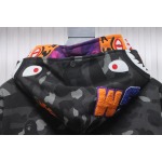  BAPE Shark Head Tiger Head Zipper Camo Double Hoodie Dark Gray