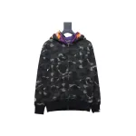  BAPE Shark Head Tiger Head Zipper Camo Double Hoodie Dark Gray