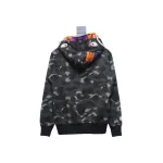  BAPE Shark Head Tiger Head Zipper Camo Double Hoodie Dark Gray