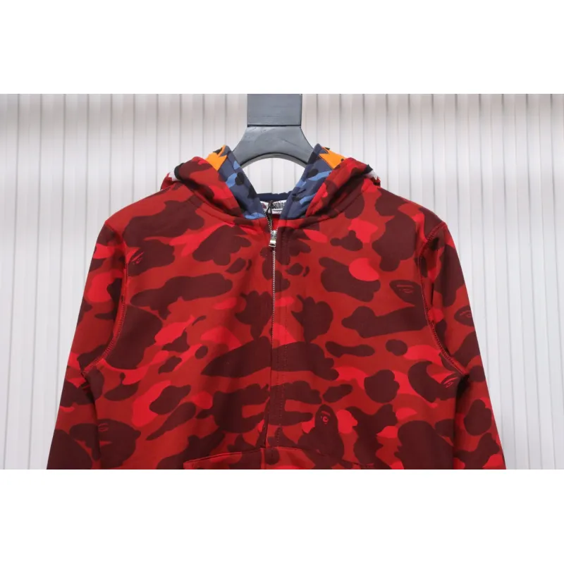  BAPE Shark's Head Tiger's Head Zipper Camo Double Hoodie Red