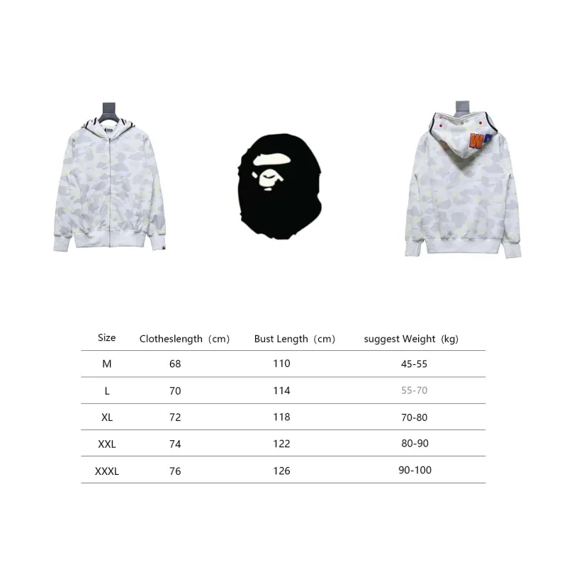  BAPE Shark's Head Tiger's Head Zipper Luminous Camouflage Double Hoodie