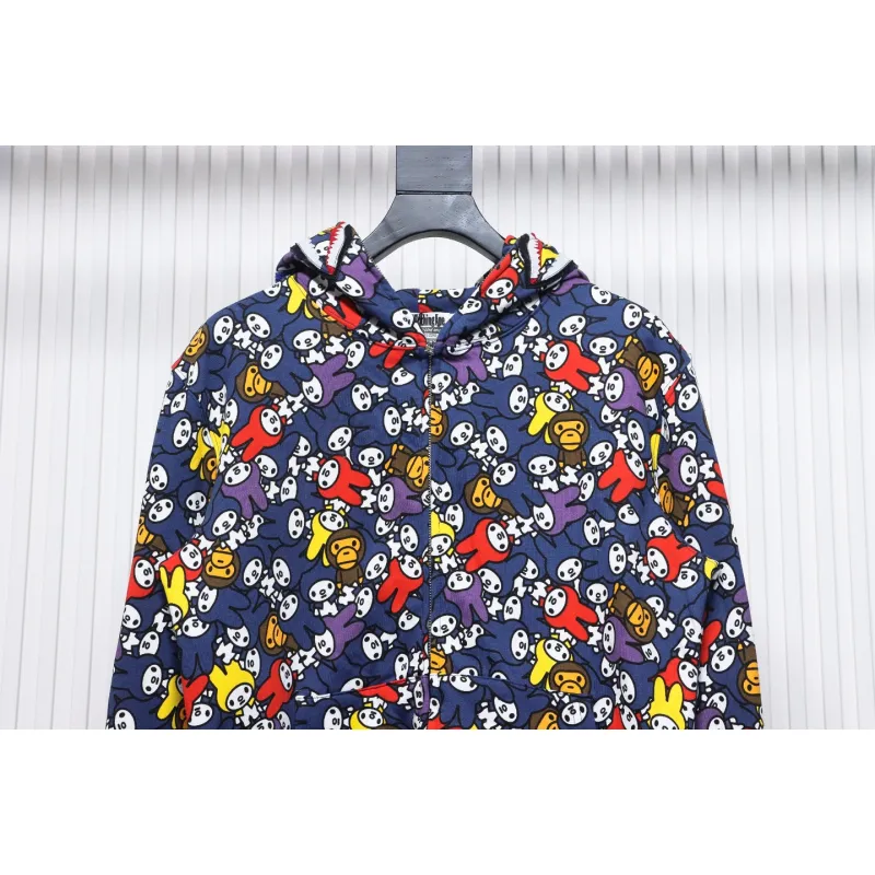 BAPE Full Print Melody Shark Head Tiger Head Zipper Double Hooded Hoodie