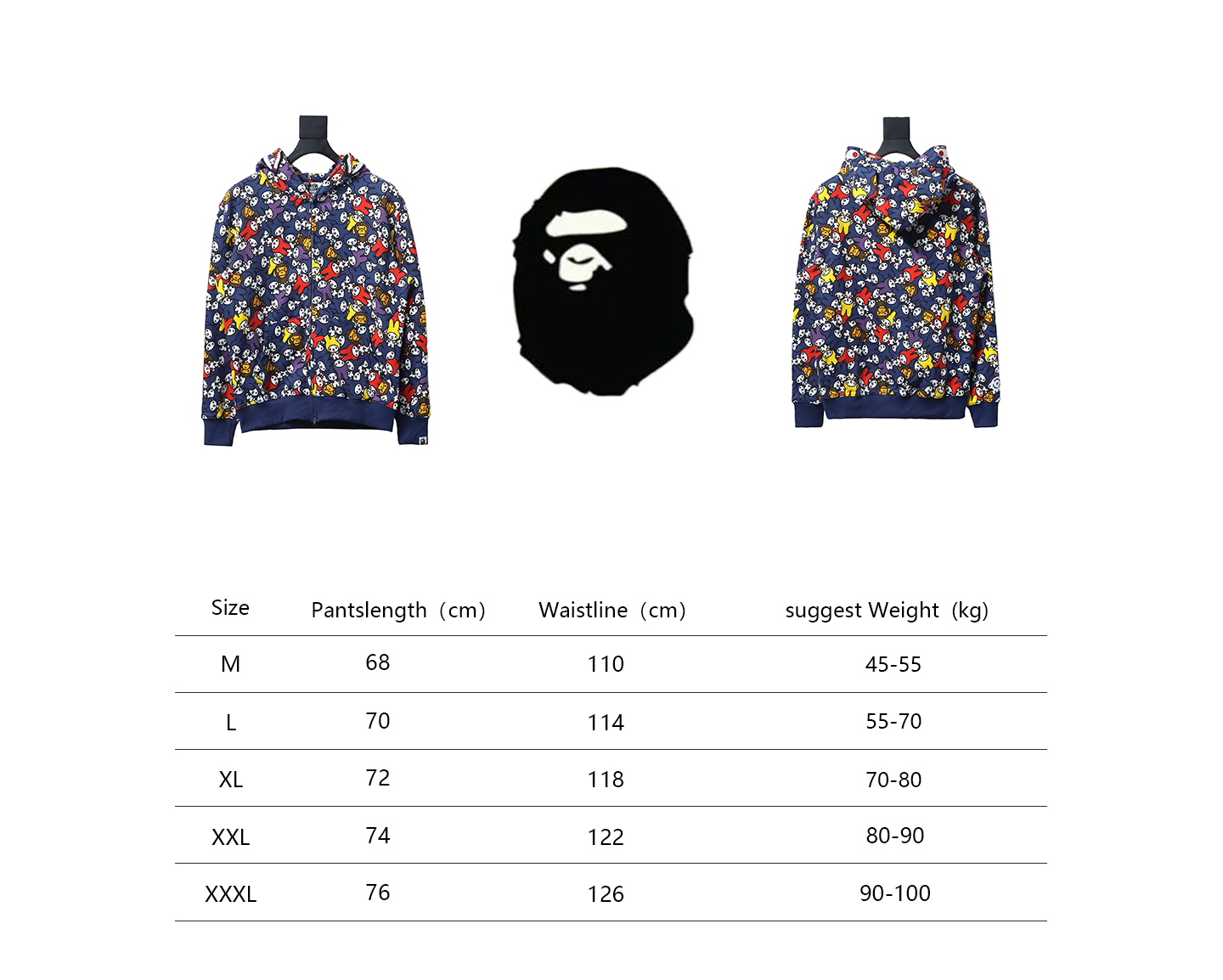 BAPE Full Print Melody Shark Head Tiger Head Zipper Double Hooded Hoodie