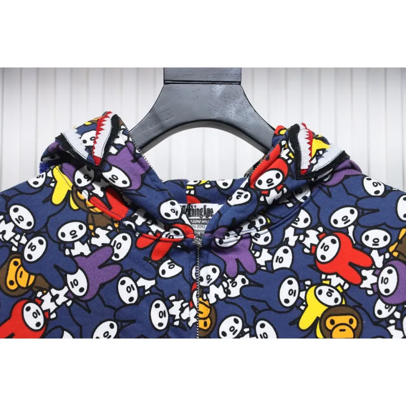 BAPE Full Print Melody Shark Head Tiger Head Zipper Double Hooded Hoodie