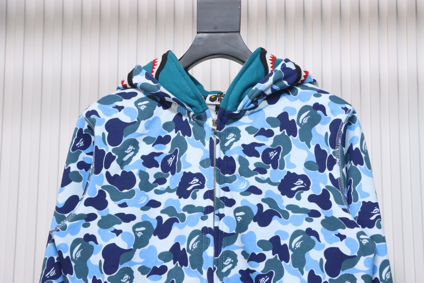 BAPE Shark's Head Tiger's Head Zipper Camo Double Hoodie Blue