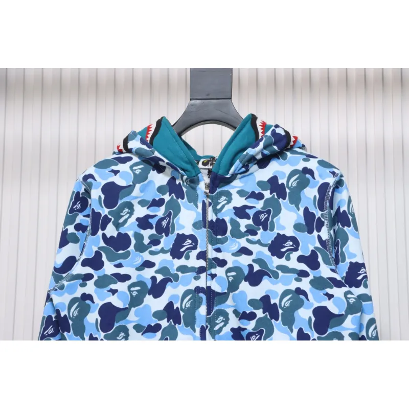 BAPE Shark's Head Tiger's Head Zipper Camo Double Hoodie Blue