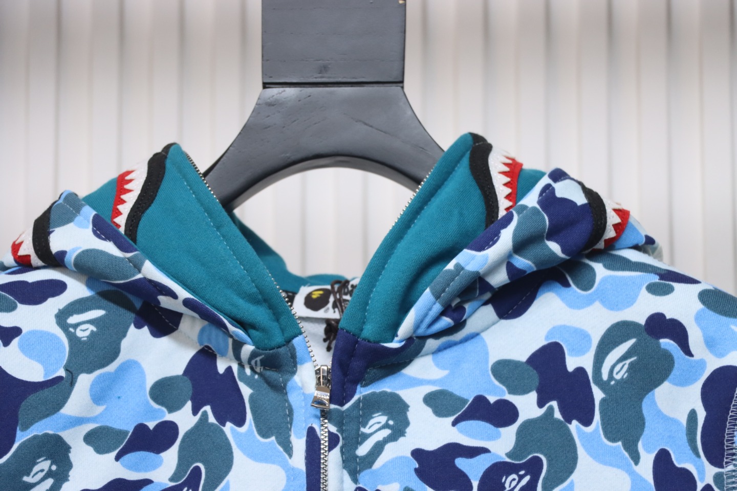 BAPE Shark's Head Tiger's Head Zipper Camo Double Hoodie Blue
