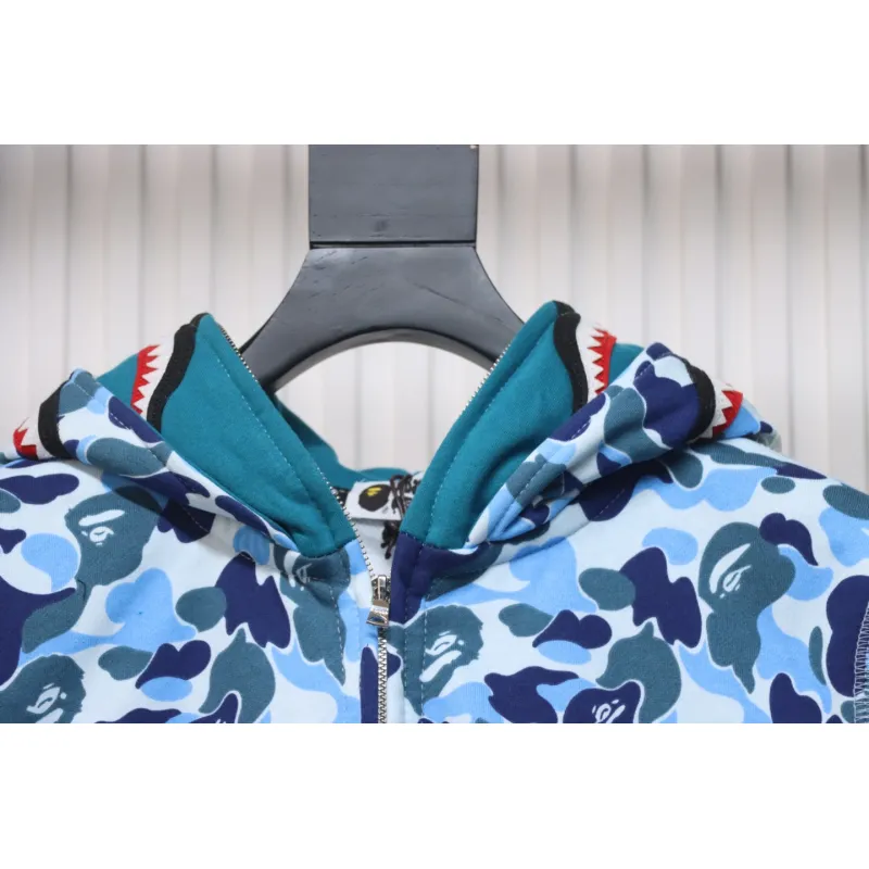 BAPE Shark's Head Tiger's Head Zipper Camo Double Hoodie Blue