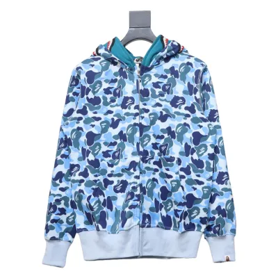 BAPE Shark's Head Tiger's Head Zipper Camo Double Hoodie Blue 01