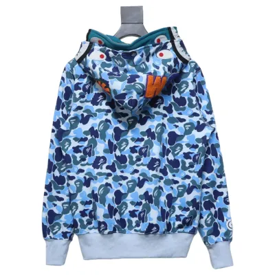 BAPE Shark's Head Tiger's Head Zipper Camo Double Hoodie Blue 02