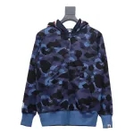 BAPE Shark's Head Tiger's Head Zipper Camo Double Hoodie Dark Blue