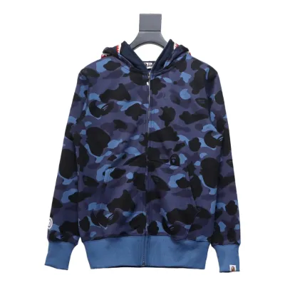 BAPE Shark's Head Tiger's Head Zipper Camo Double Hoodie Dark Blue 01