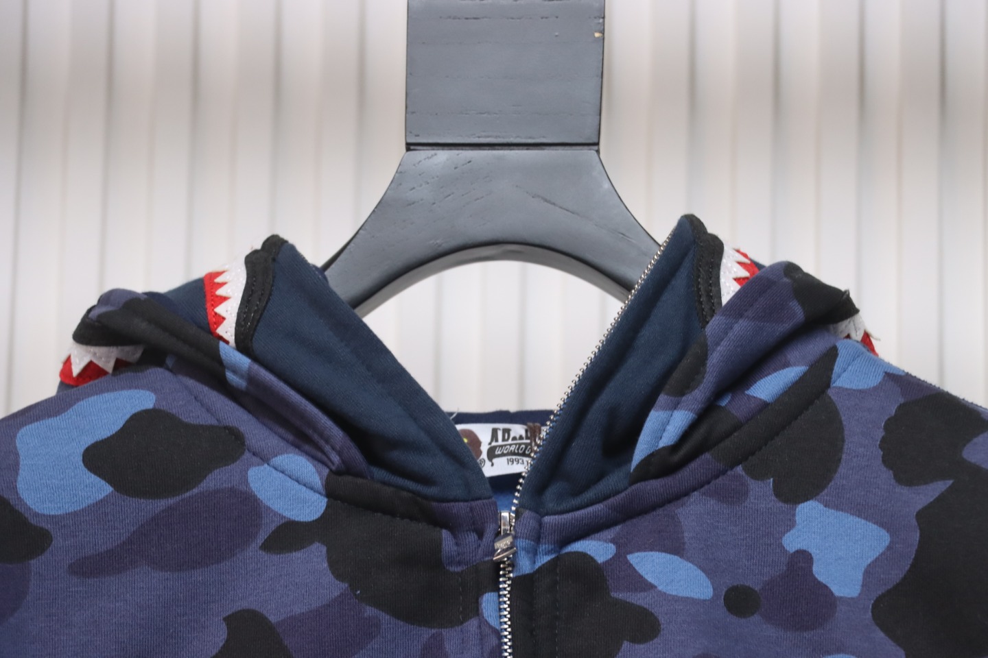 BAPE Shark's Head Tiger's Head Zipper Camo Double Hoodie Dark Blue