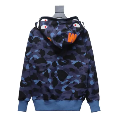 BAPE Shark's Head Tiger's Head Zipper Camo Double Hoodie Dark Blue 02