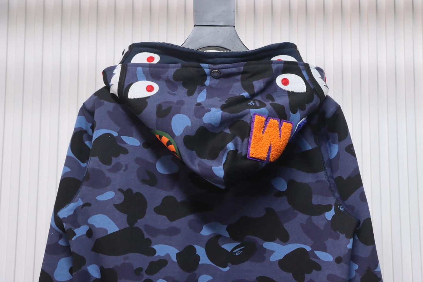 BAPE Shark's Head Tiger's Head Zipper Camo Double Hoodie Dark Blue