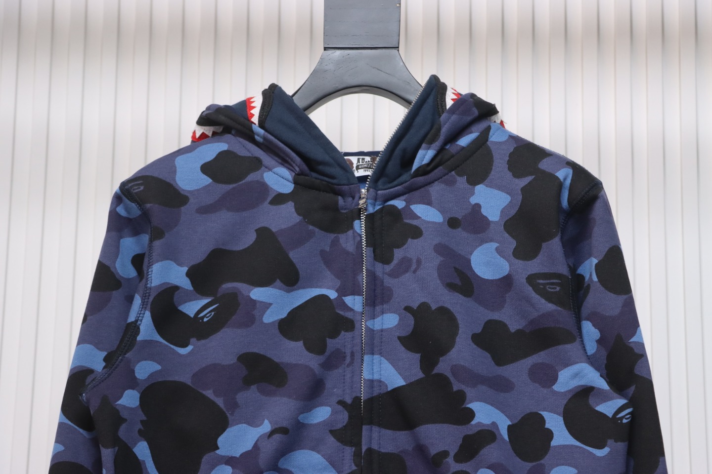 BAPE Shark's Head Tiger's Head Zipper Camo Double Hoodie Dark Blue
