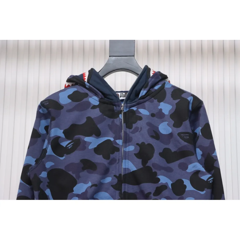 BAPE Shark's Head Tiger's Head Zipper Camo Double Hoodie Dark Blue