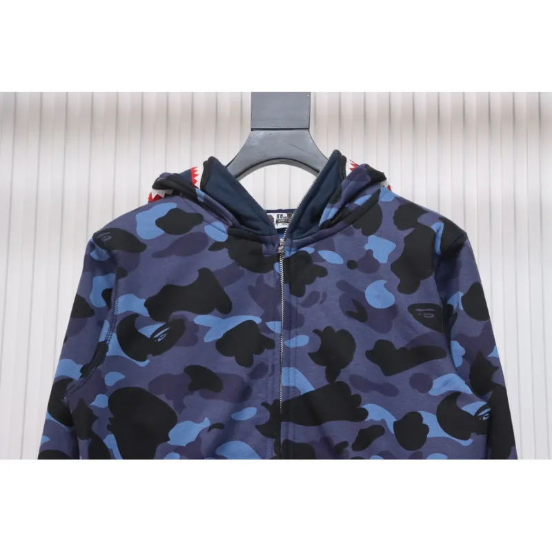 BAPE Shark's Head Tiger's Head Zipper Camo Double Hoodie Dark Blue