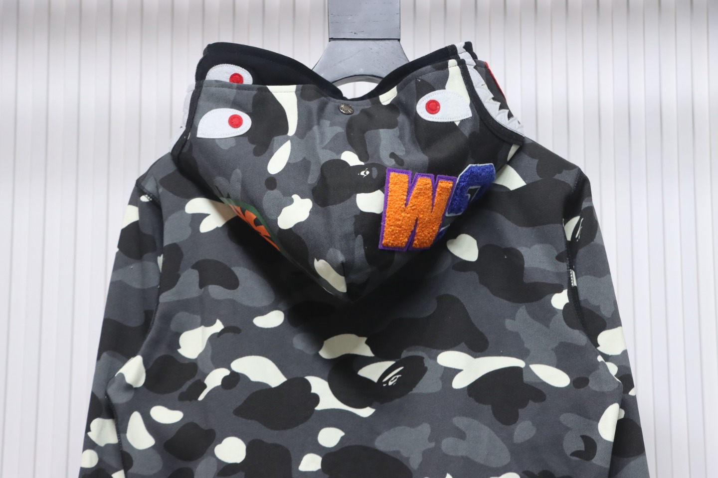 BAPE Shark's Head Tiger's Head Zipper Luminous Camo Double Hoodie Gray Black