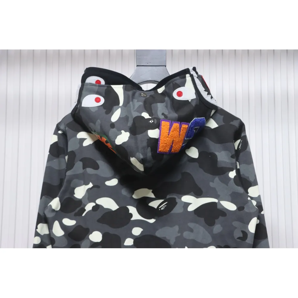 BAPE Shark's Head Tiger's Head Zipper Luminous Camo Double Hoodie Gray Black