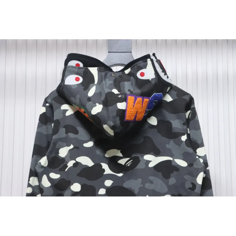 BAPE Shark's Head Tiger's Head Zipper Luminous Camo Double Hoodie Gray Black