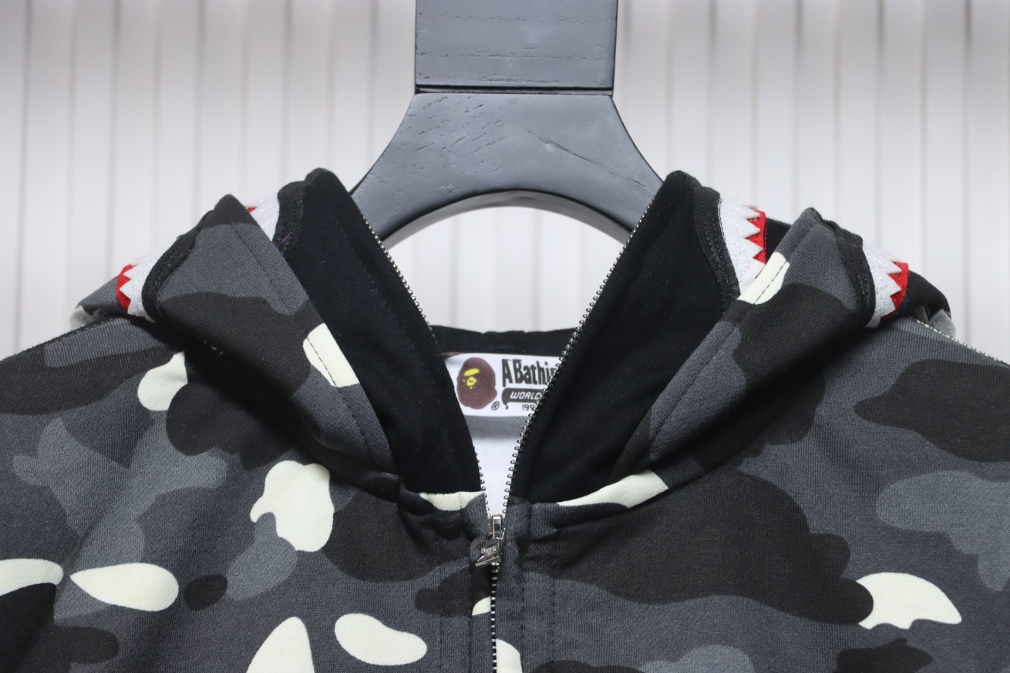 BAPE Shark's Head Tiger's Head Zipper Luminous Camo Double Hoodie Gray Black