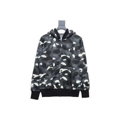 BAPE Shark's Head Tiger's Head Zipper Luminous Camo Double Hoodie Gray Black 01