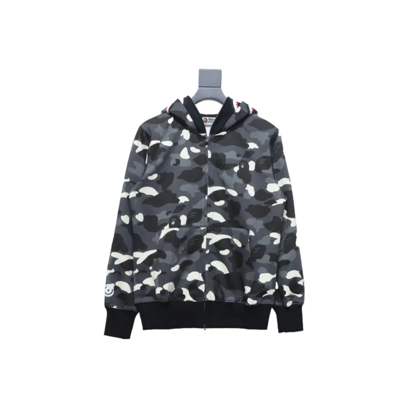 BAPE Shark's Head Tiger's Head Zipper Luminous Camo Double Hoodie Gray Black