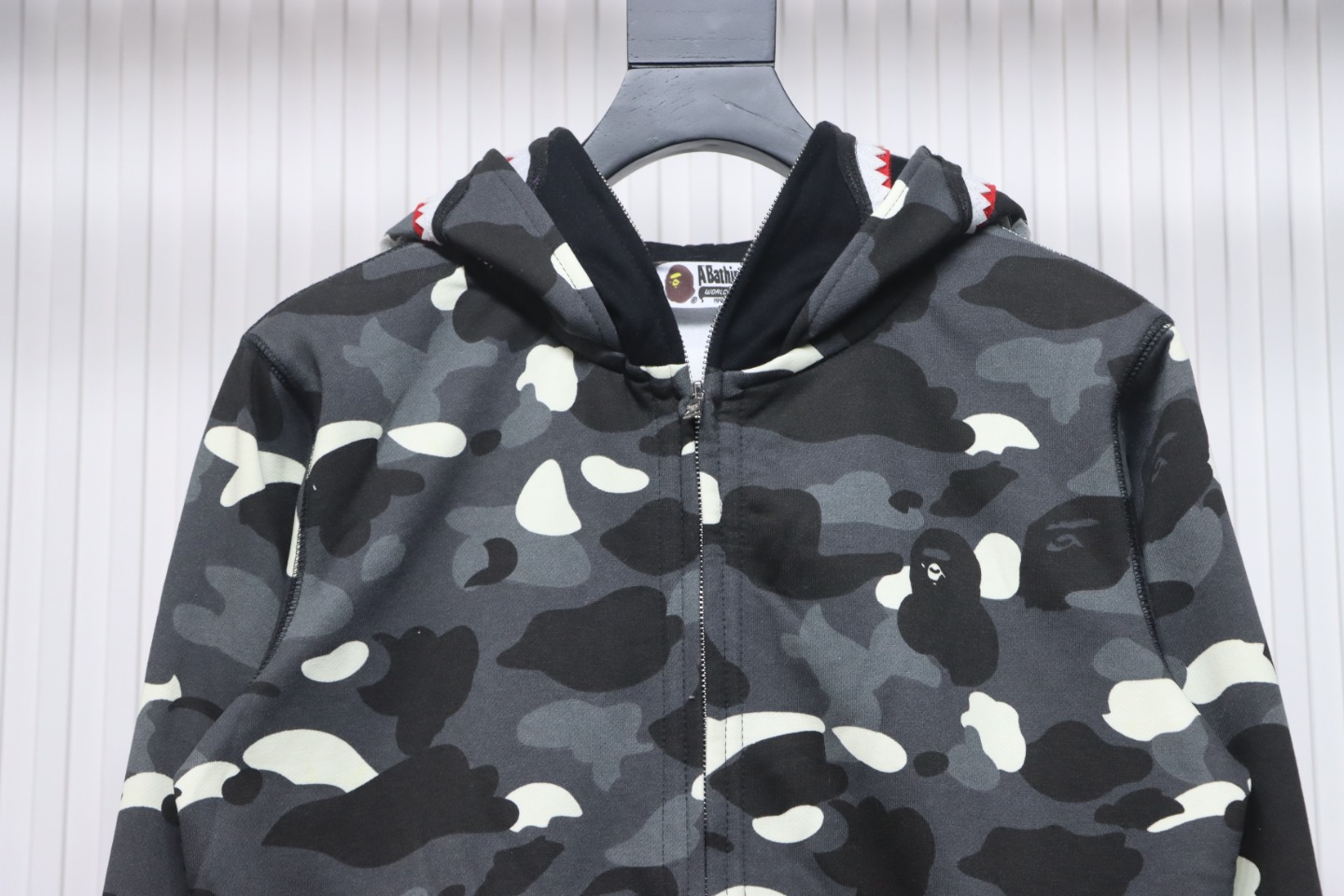 BAPE Shark's Head Tiger's Head Zipper Luminous Camo Double Hoodie Gray Black