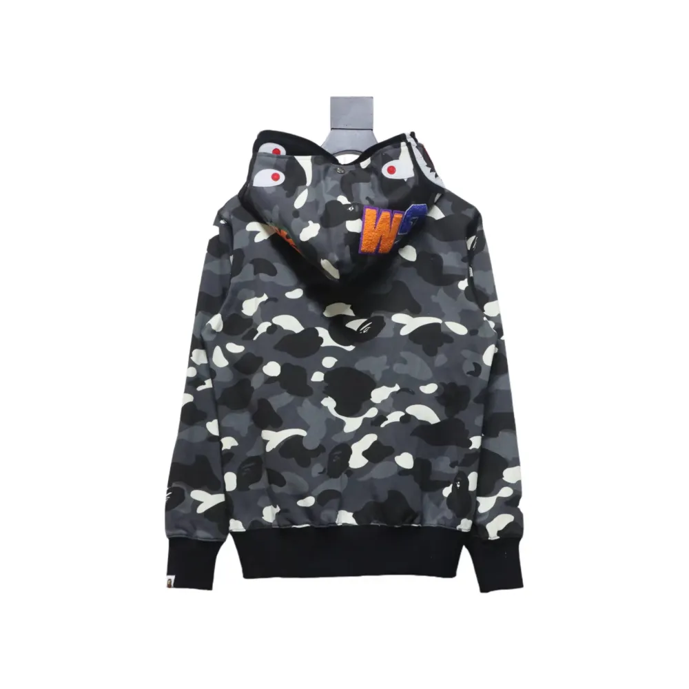 BAPE Shark's Head Tiger's Head Zipper Luminous Camo Double Hoodie Gray Black