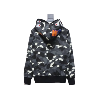 BAPE Shark's Head Tiger's Head Zipper Luminous Camo Double Hoodie Gray Black 02