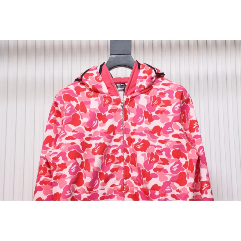 BAPE Shark's Head Tiger Zipper Camo Double Hoodie Pink