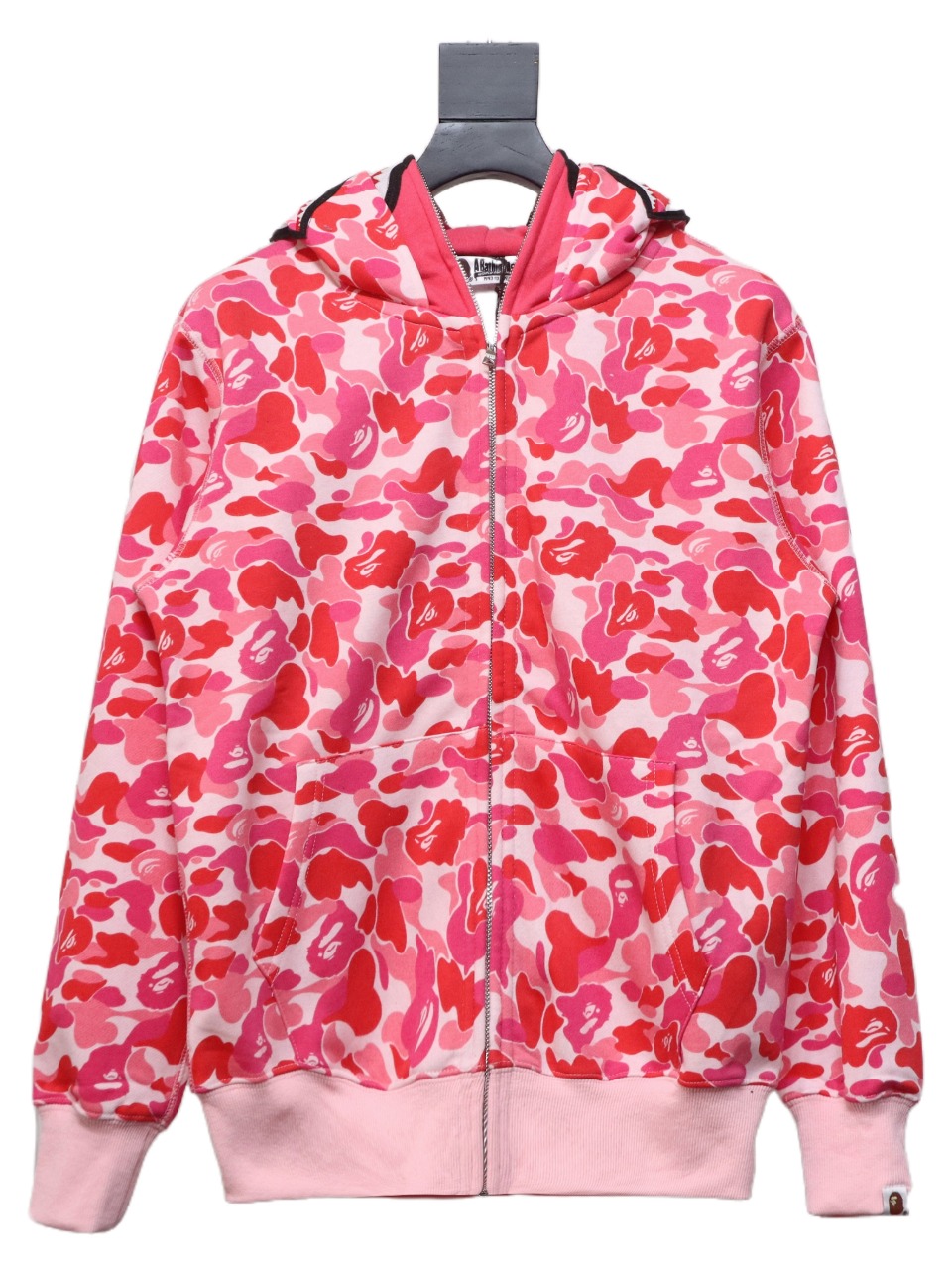 BAPE Shark's Head Tiger Zipper Camo Double Hoodie Pink
